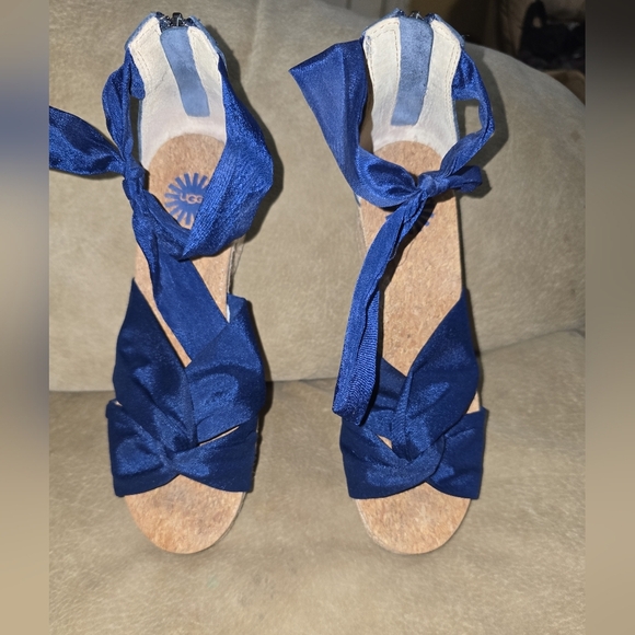 Ugg Starla Navy Blue Tie Wedge Navy Blue Ankle Espadrille Sandals Size 7 - Picture 10 of 12